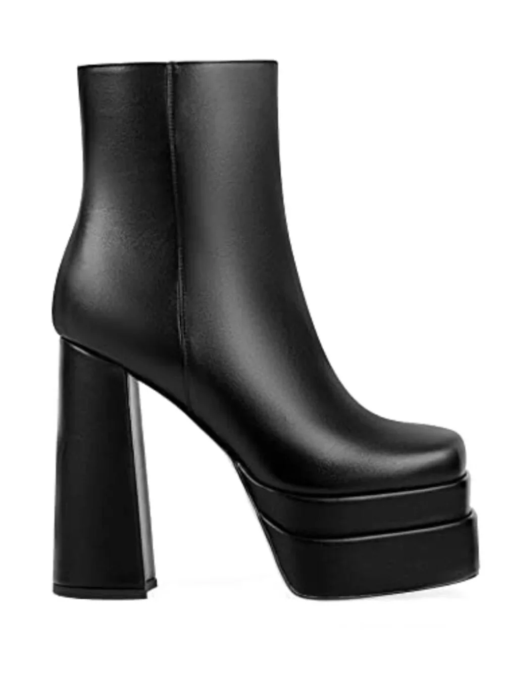 Faux Leather Chunky Platform Ankle Booties Side Zip Square Toe High Heel Boots